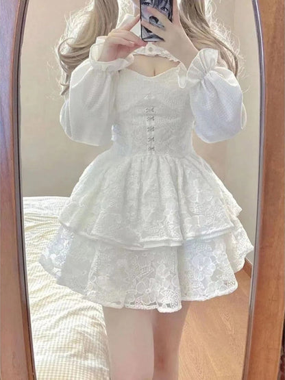 Kawaii angelic lace princess cinched waist corset dress