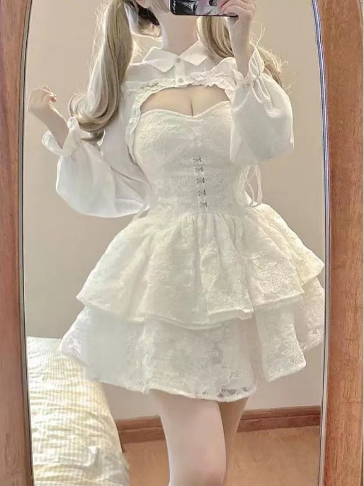 Kawaii angelic lace princess cinched waist corset dress