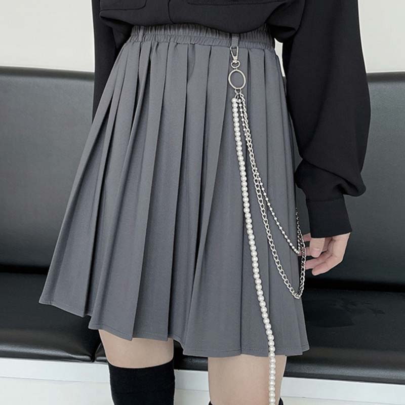 Gothic Chain Pure Color Pleated Skirt