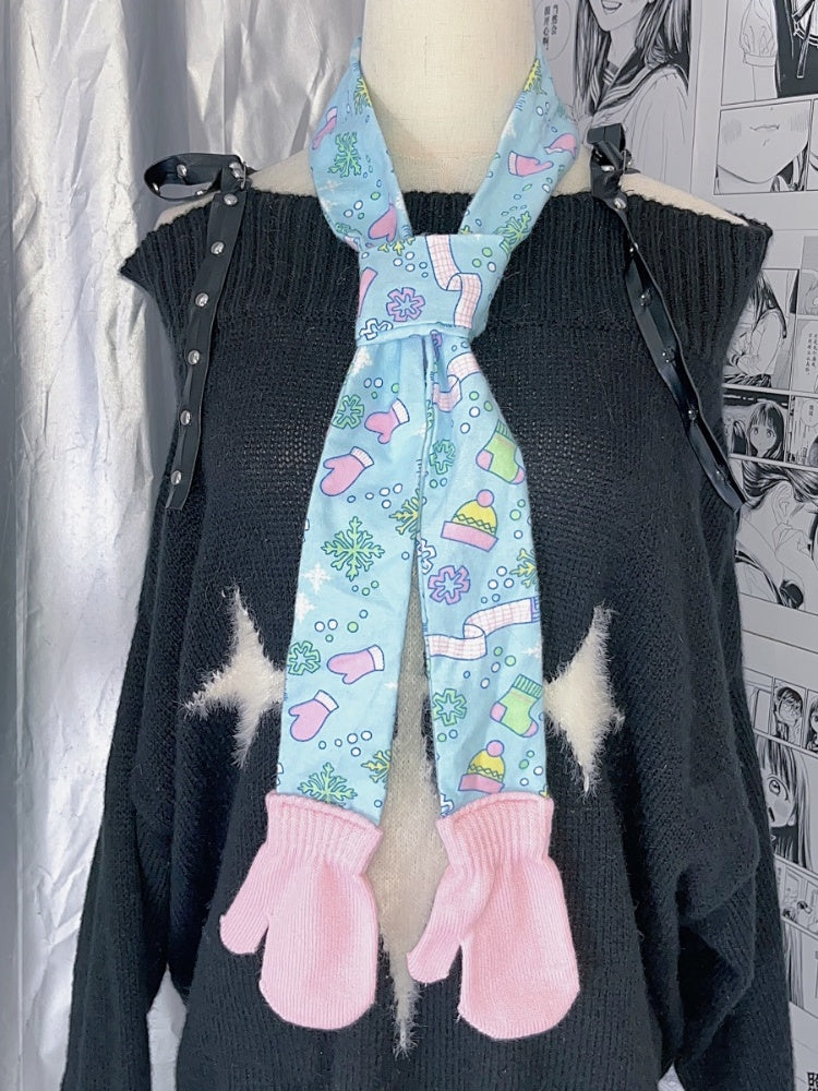 Y2K Blue Fairy Kei Cartoon Gloves-shaped Scarf