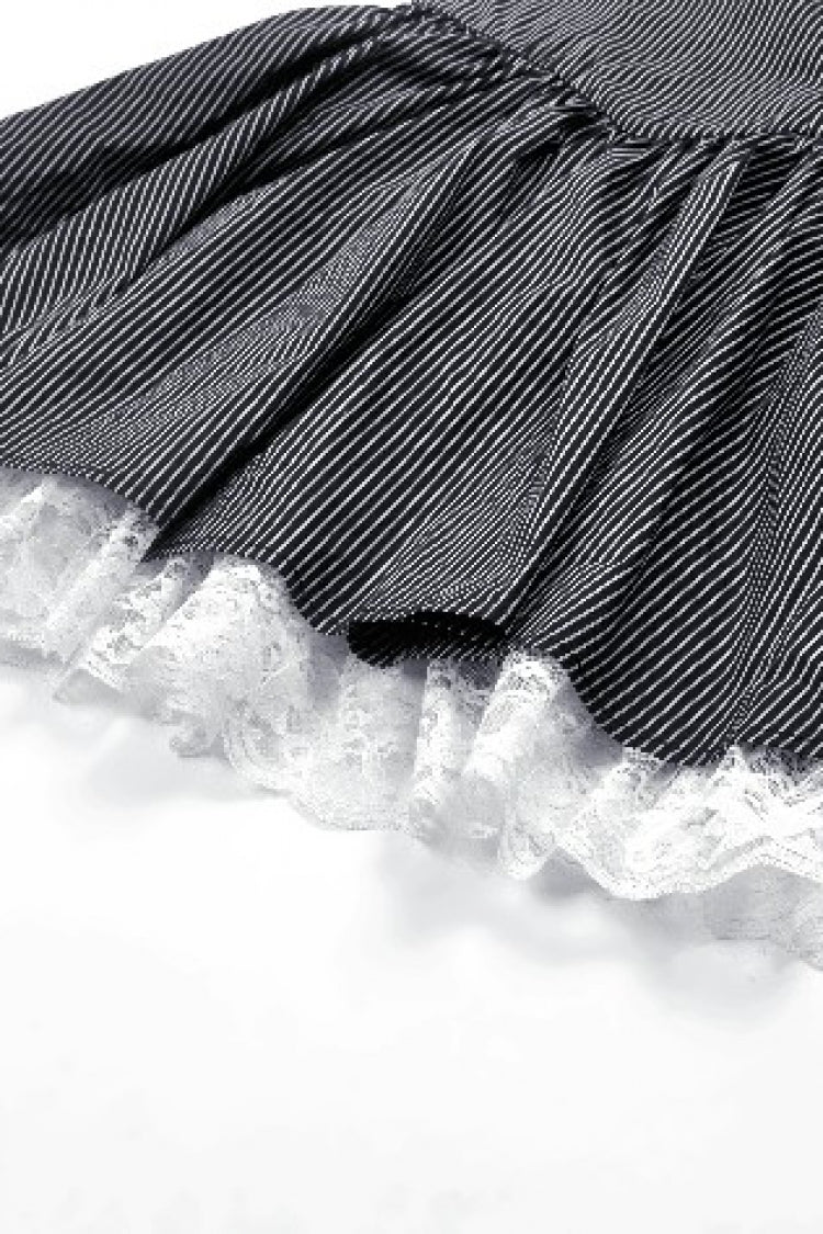Black/White Pinstriped Sleeveless Lace Lace-Up Women's Gothic Lolita Slip Dress Graduation Dress