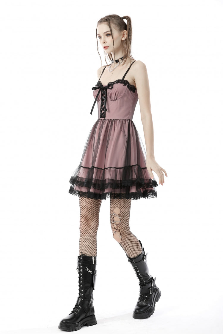 Pink Sleeveless Multi-Layered Lace Women's Lolita Slip Dress Graduation Dress