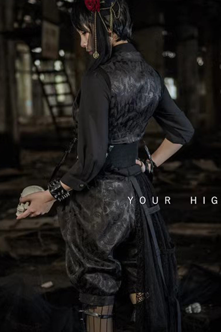 Noir Gothic Ouji Lolita Outfit with Diamond Lace