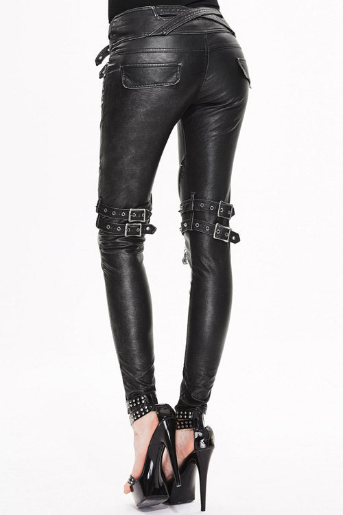 Hand-Burnished Leather-Look Punk Bootcut Trousers