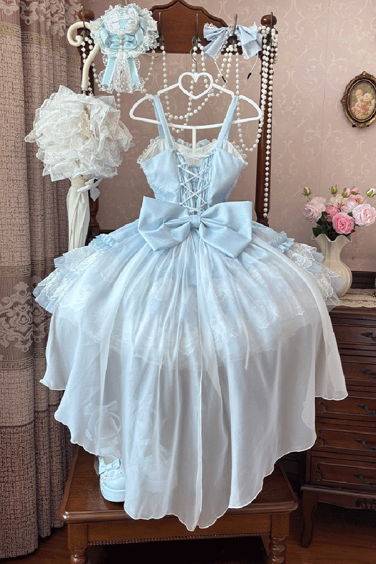 Indigo Sleeveless Triple Ruffle Bow Lace Corset Ballet Jumper Dress - Dance of Time