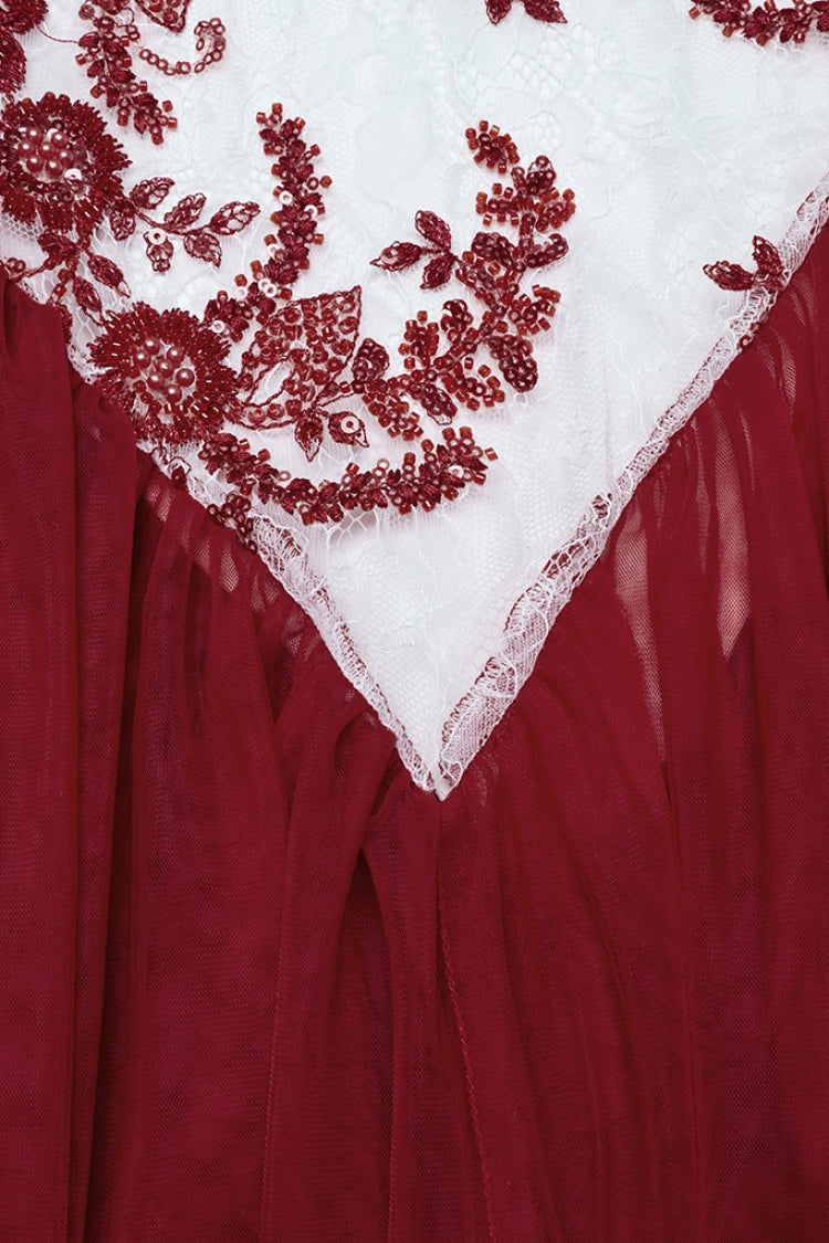 Crimson Off-Shoulder Embroidered Lace Slim Gothic Fishtail Gown