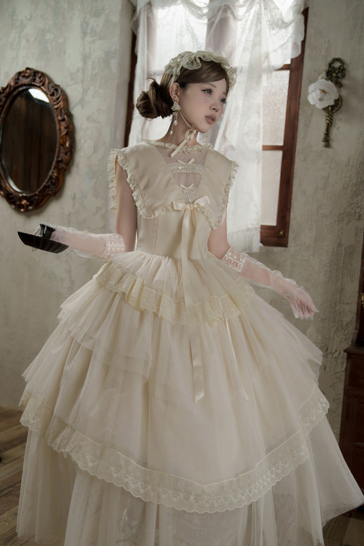 Triple-Layered Ruffled Bow Lace Sweet Elegant Lolita Dress - Dream by the Pillow