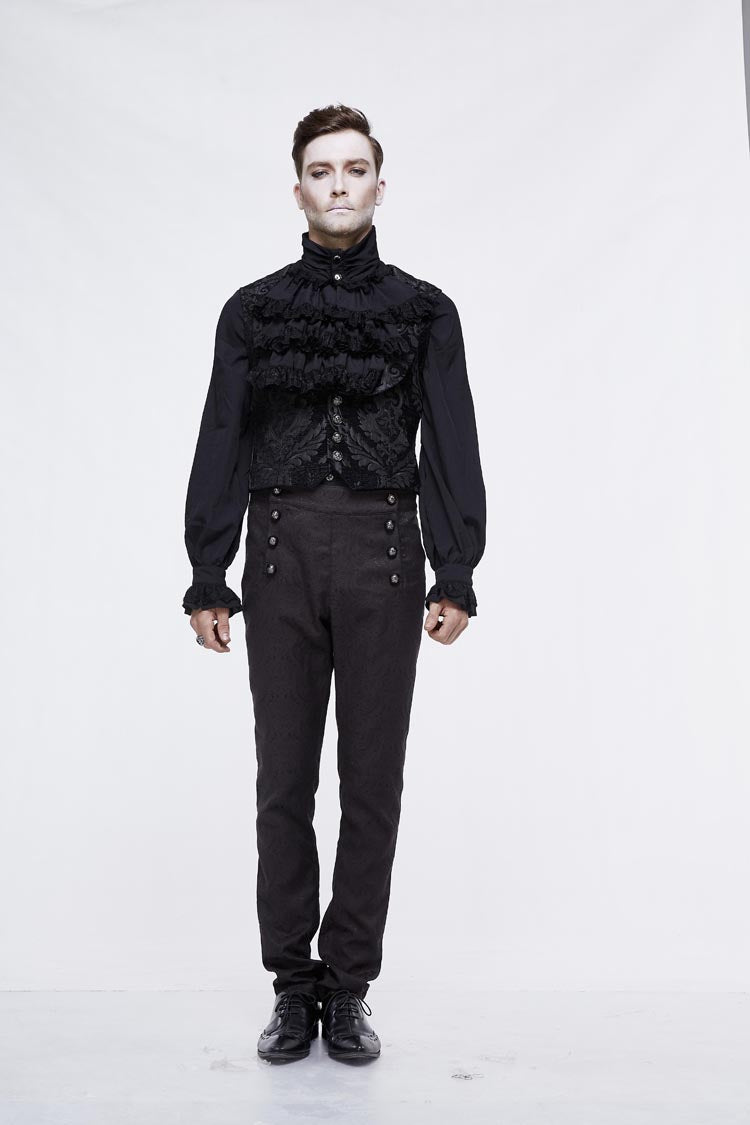 Slate Mushroom Button Waist Loop Jacquard Gothic Waistcoat for Men