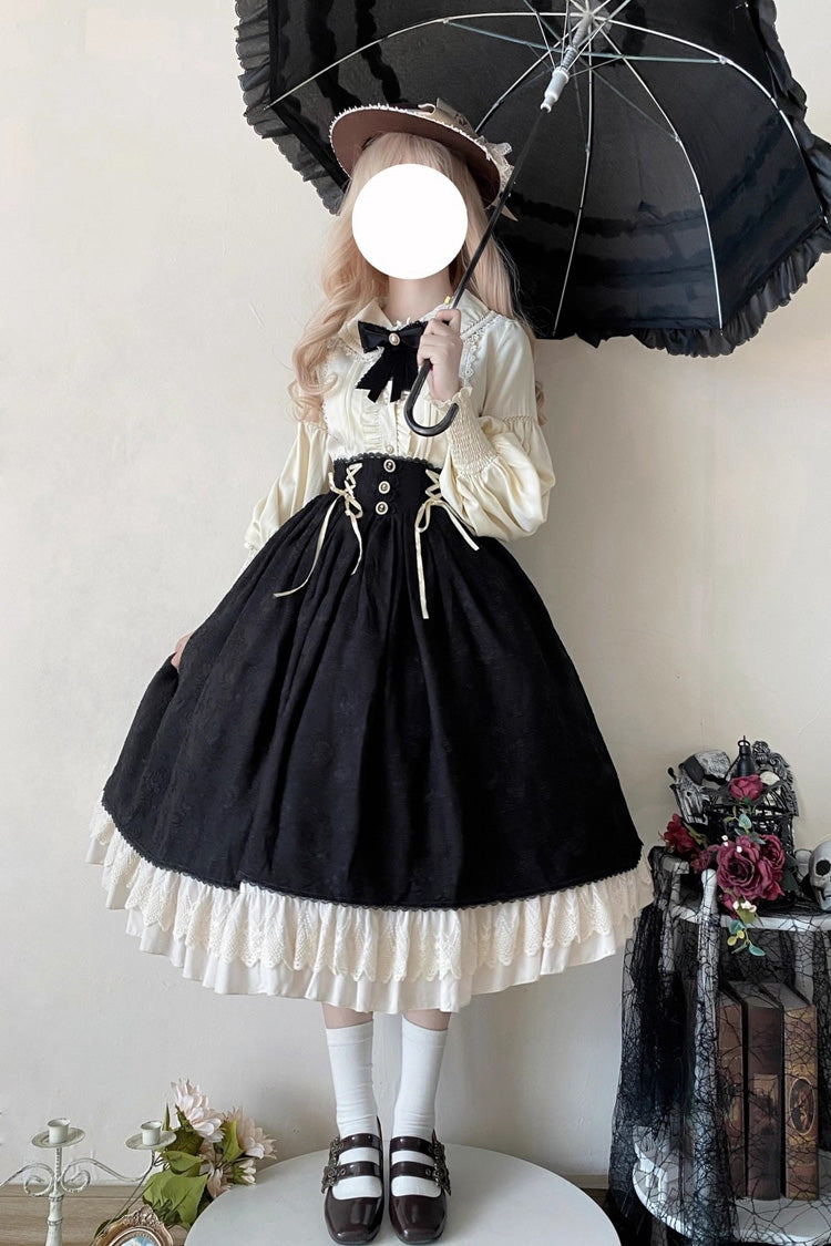 Black Heart of Rose High Waisted Ruffle Lace-Up Vintage Palace Skirt