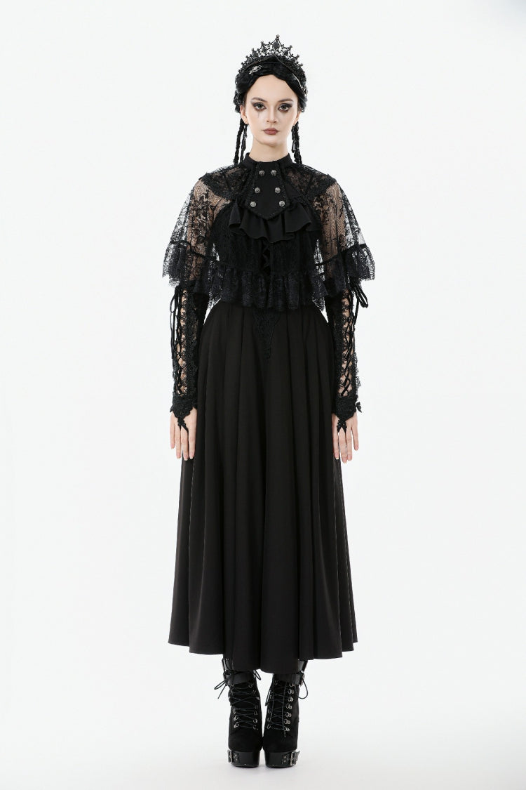 Gothic Cape for Her with Double-Breasted Floral Lace Design