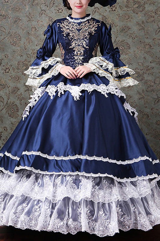 Lace Embroidery Victorian Gown - Multi-Layer Trumpet Sleeves