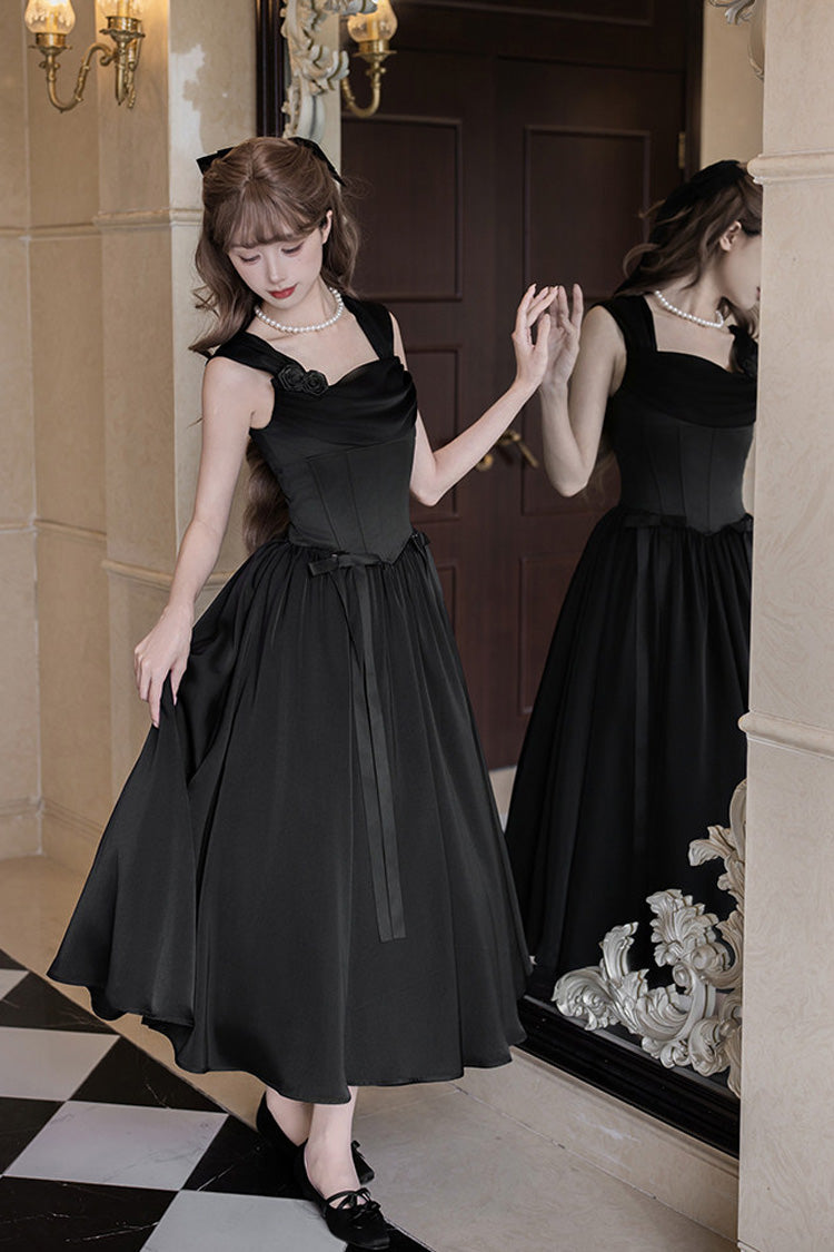 Noir Square Neck Sleeveless Fishbone Gothic JSK Ensemble - With Love