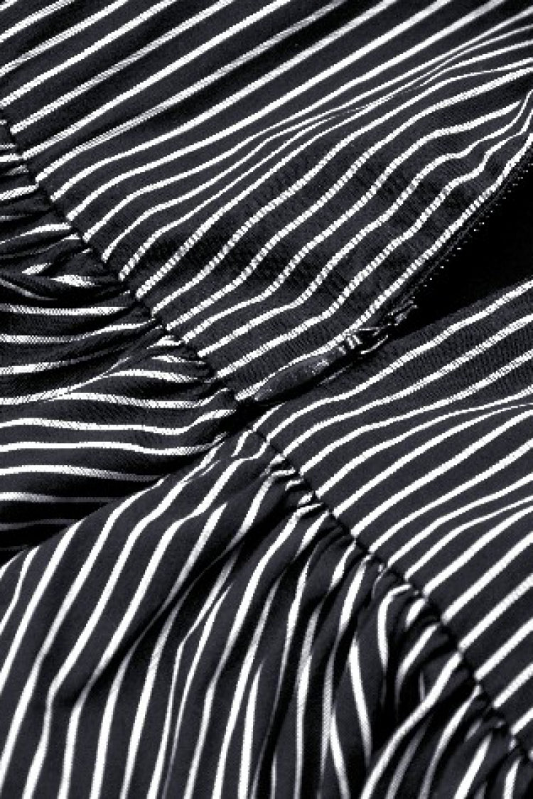 Black/White Pinstriped Sleeveless Lace Lace-Up Women's Gothic Lolita Slip Dress Graduation Dress