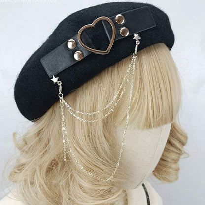 Y2K Love Heart Chain Lolita Beret