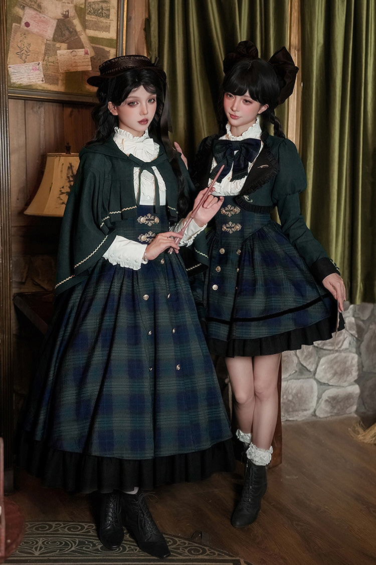 Berlin's Letter Double-Layered Plaid Ruffle Bowknot College Strap Dress