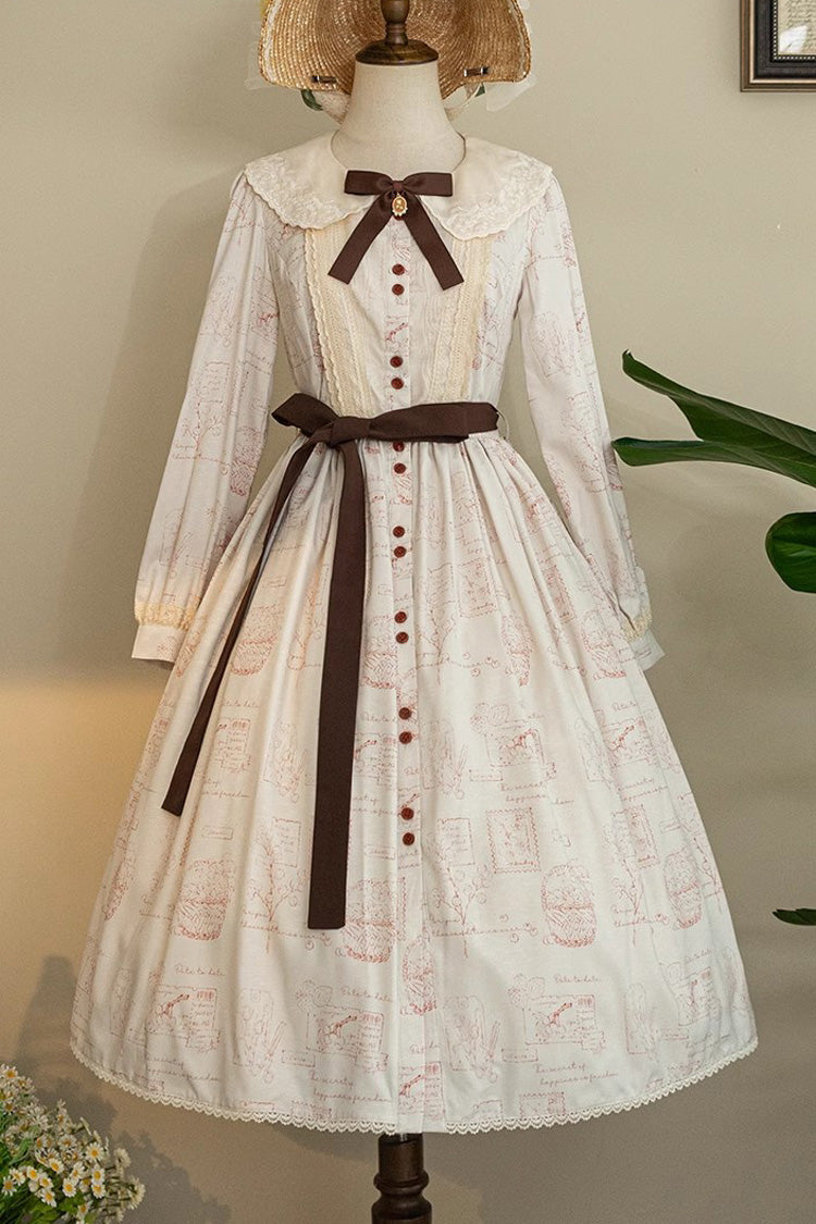 Lantern Sleeve OP Dress with Floral Print - Sweet Lolita