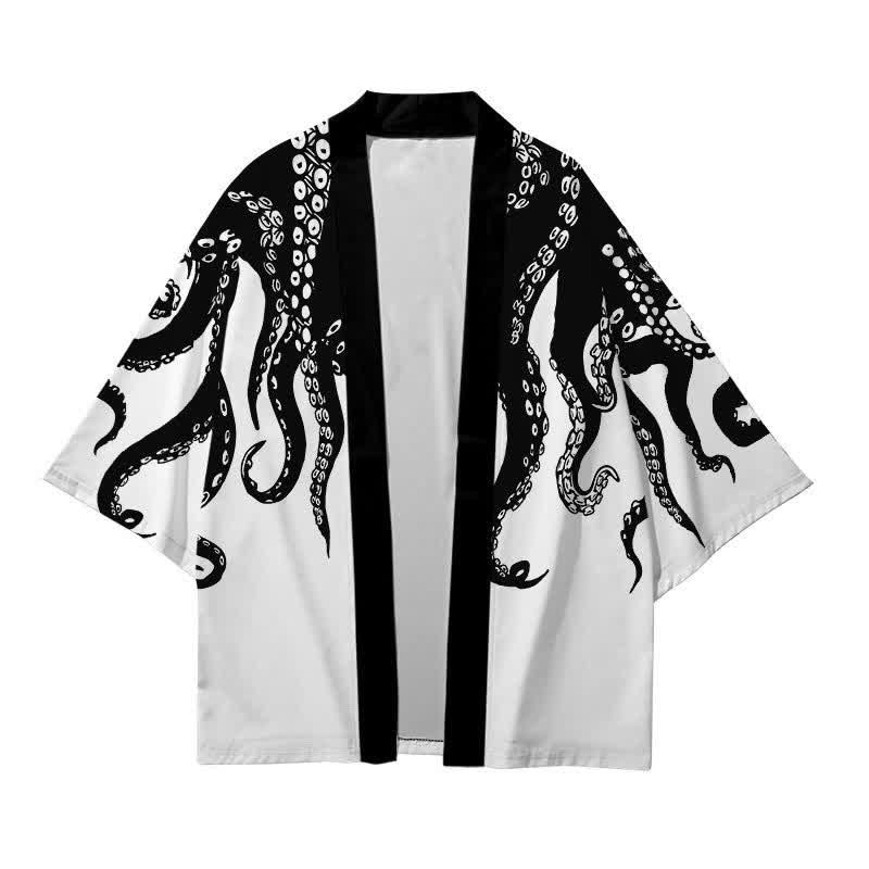 Colorblock Octopus Print Cardigan Kimono Outerwear