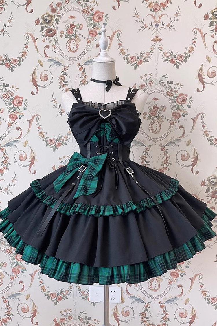 Black Green Sleeveless Multi-Layer Ruffle Bowknot Gothic JSK