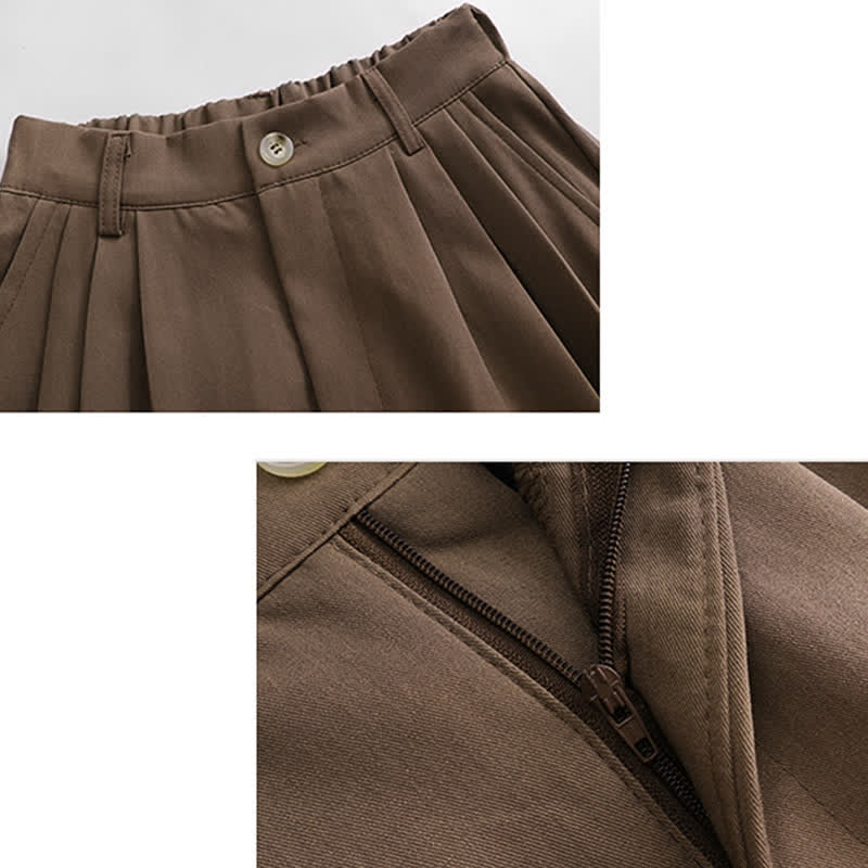 Brown Bow Knot Sleeve Shirt High Waist Skirt