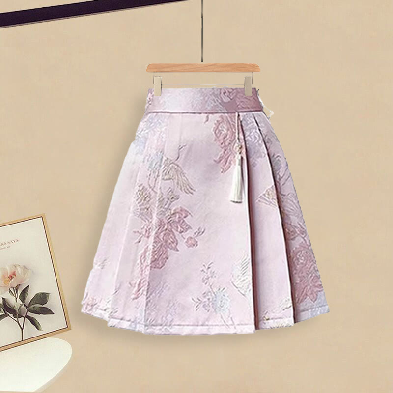 Sweet Print T-Shirt High Waist Pleated Skirt