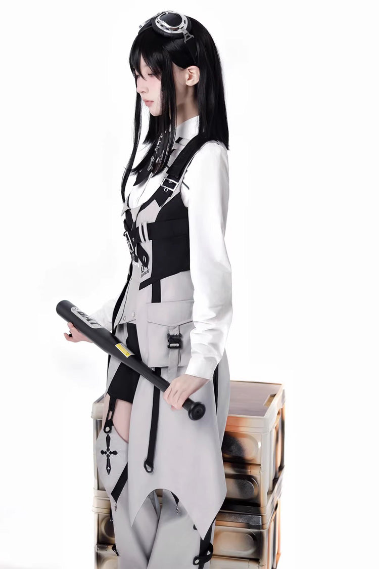Black/White Color-Block Sci-Fi Lolita Skirt Ensemble
