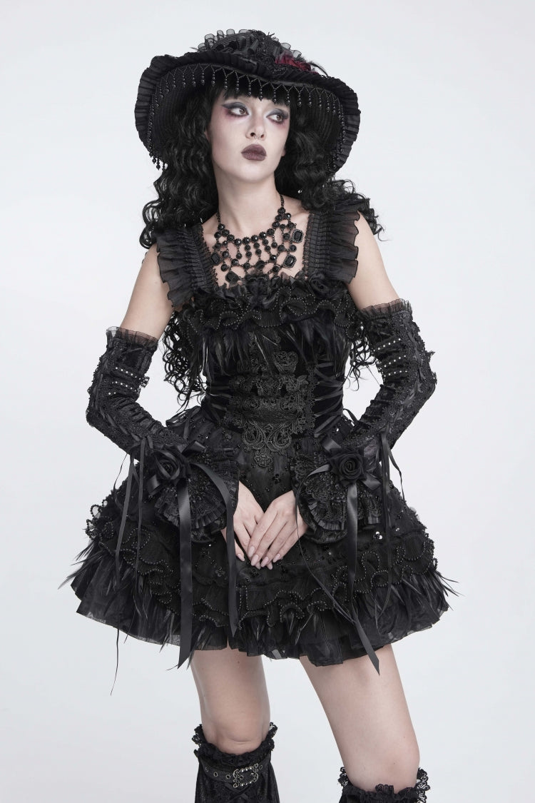 Gothic Royal Arm Sleeves with Lace-Up & Bow Accent for Women