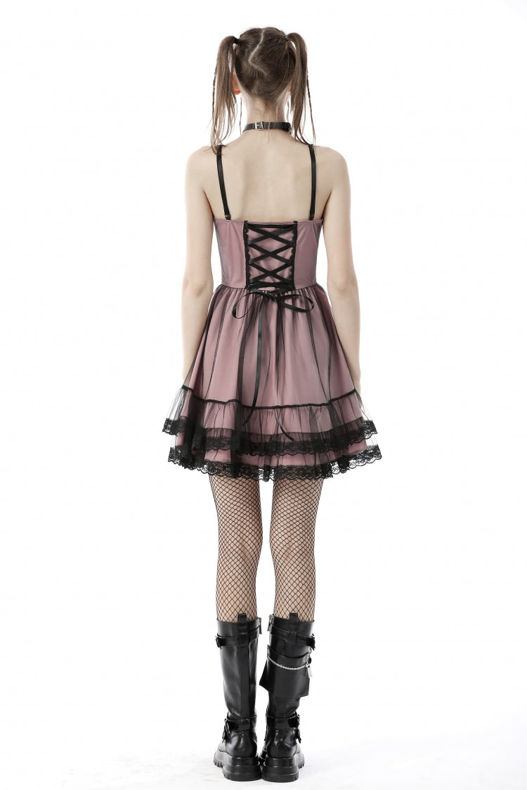 Pink Sleeveless Multi-Layered Lace Women's Lolita Slip Dress Graduation Dress