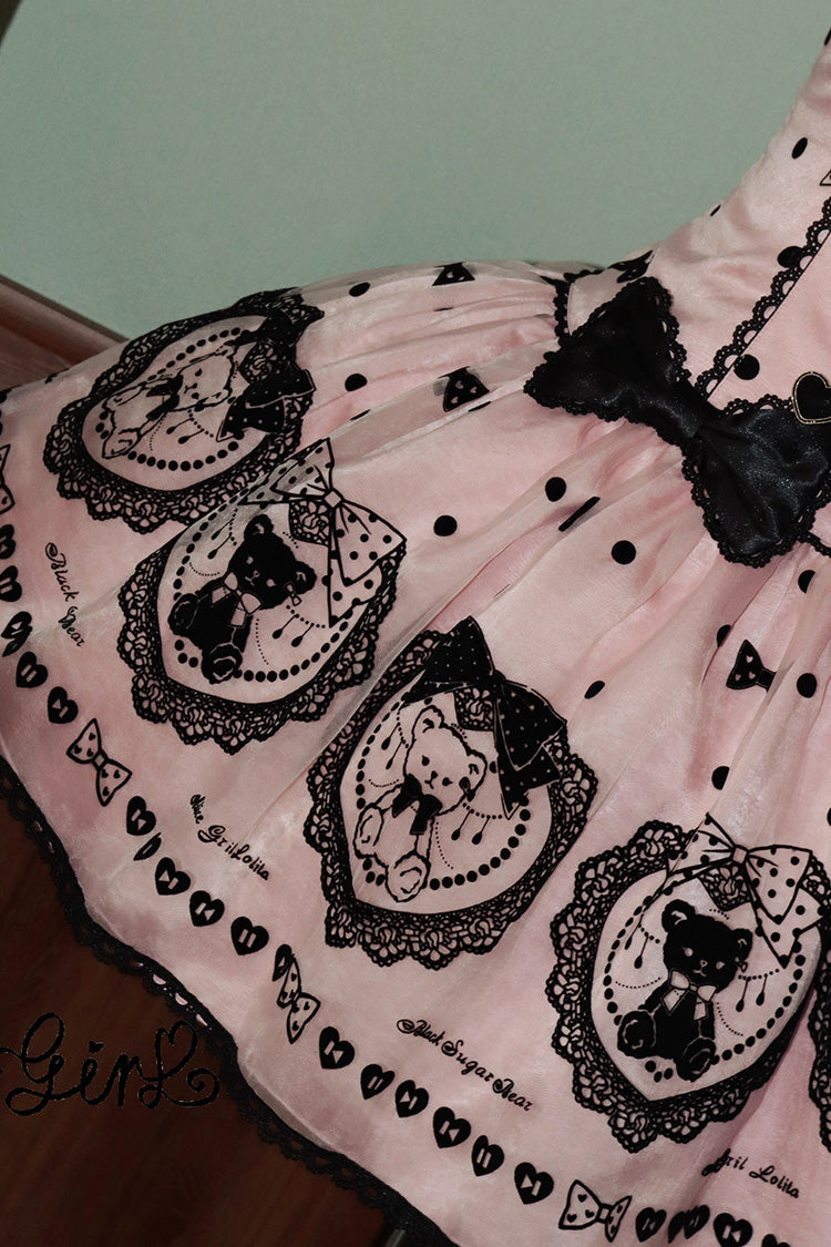 Pink Halter Sleeveless Embroidered Bow Lolita Gown - Sugar Bear