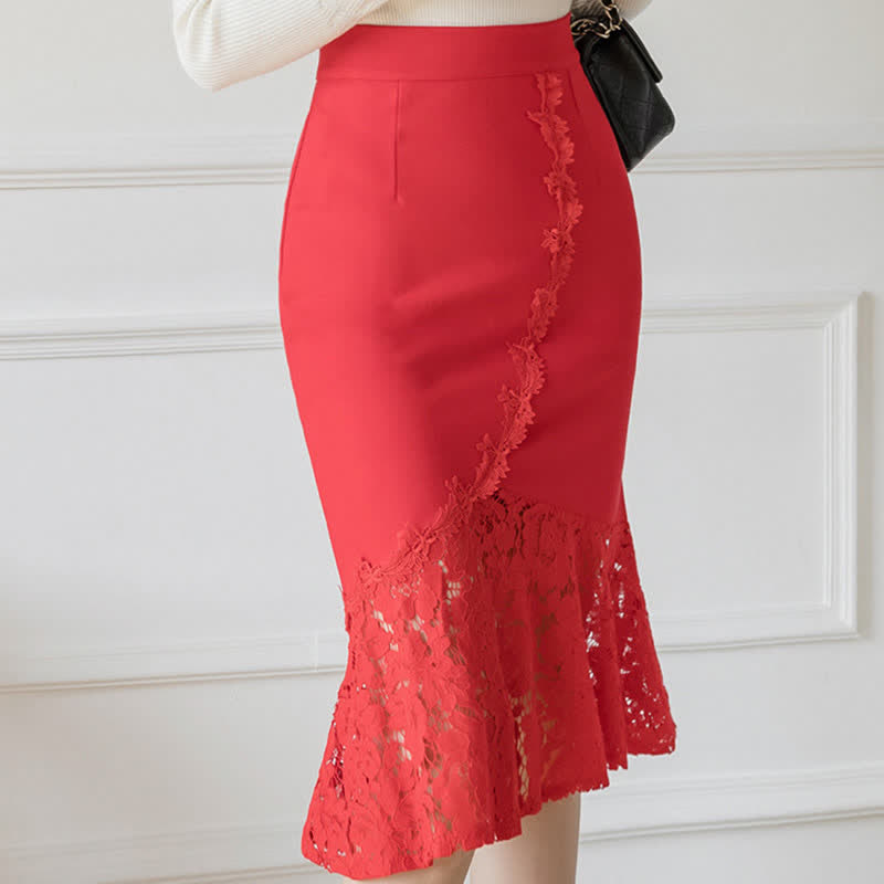 Elegant Lace Stitching Skirt