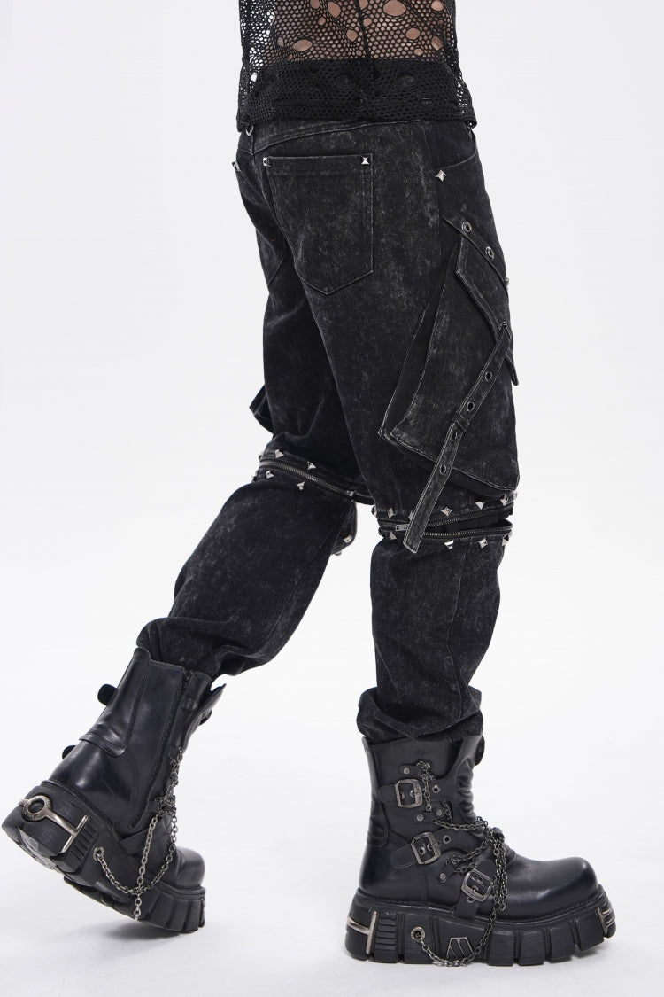 Noir Punk Pants with Pockets, Studs, and Eyelets