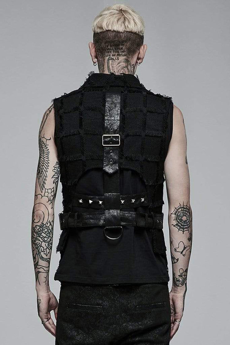 Gothic Asymmetric Faux Fur Back Cutout Leather Rivet Men's Vest
