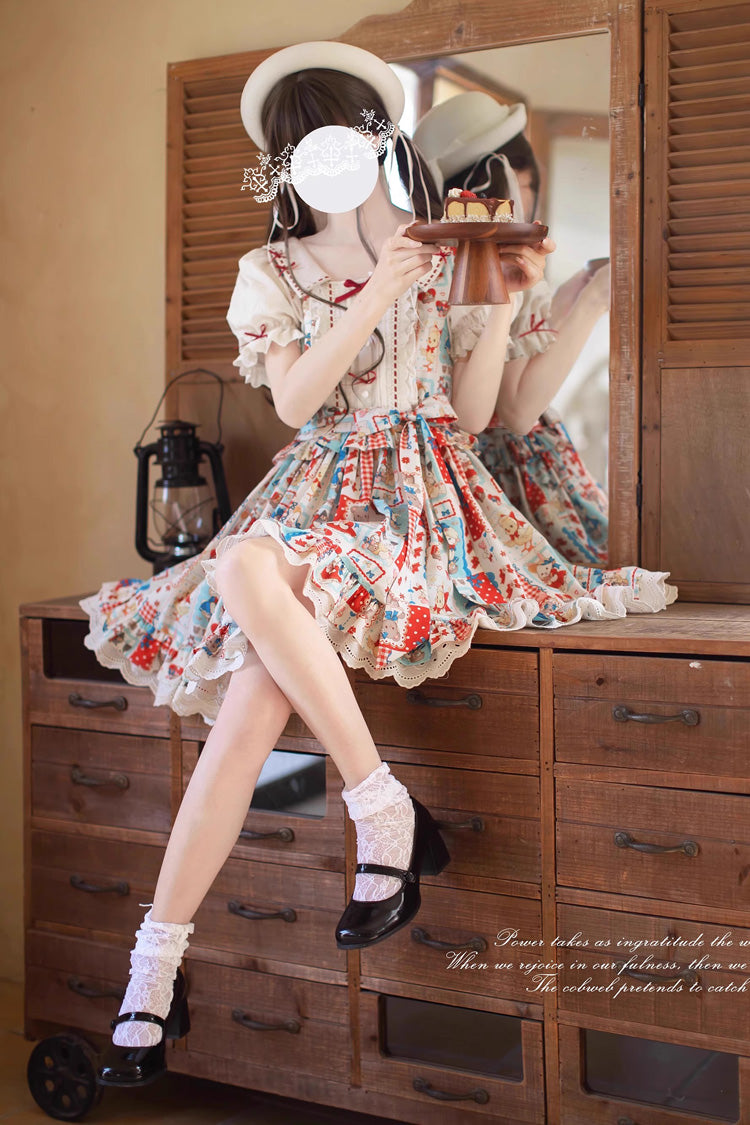 Vintage Lolita Dress with Lace and Bow Accents