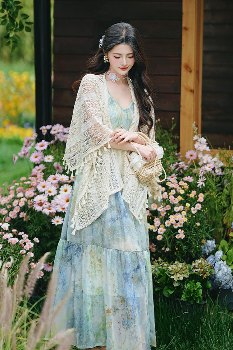 V-Neck Sleeveless Oil Painting Print Classic Lolita JSK