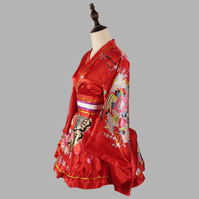 Cosplay Retro Flower Print V-neck Kimono Costume