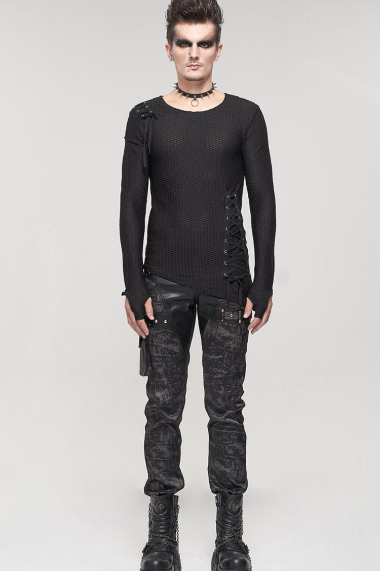 Gothic Asymmetric Drawstring Coarse Net Men's Shirt