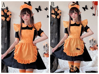 Halloween Black and Orange Pumpkin Maid Dress Costume