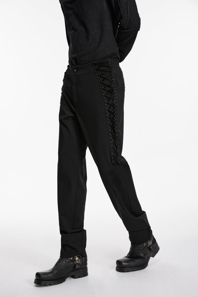 Noir Gothic Pants with Buckle Details and Slim Cut