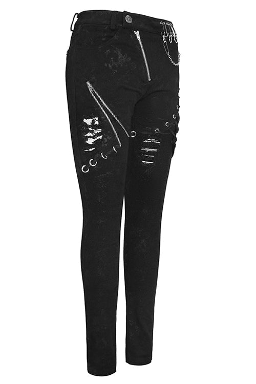 Zippered Stretch-Fit Punk Trousers for Women
