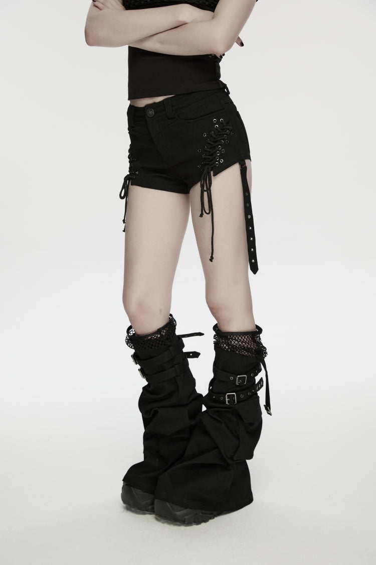 Noir Punk Shorts with Lace-Up and Removable Mesh