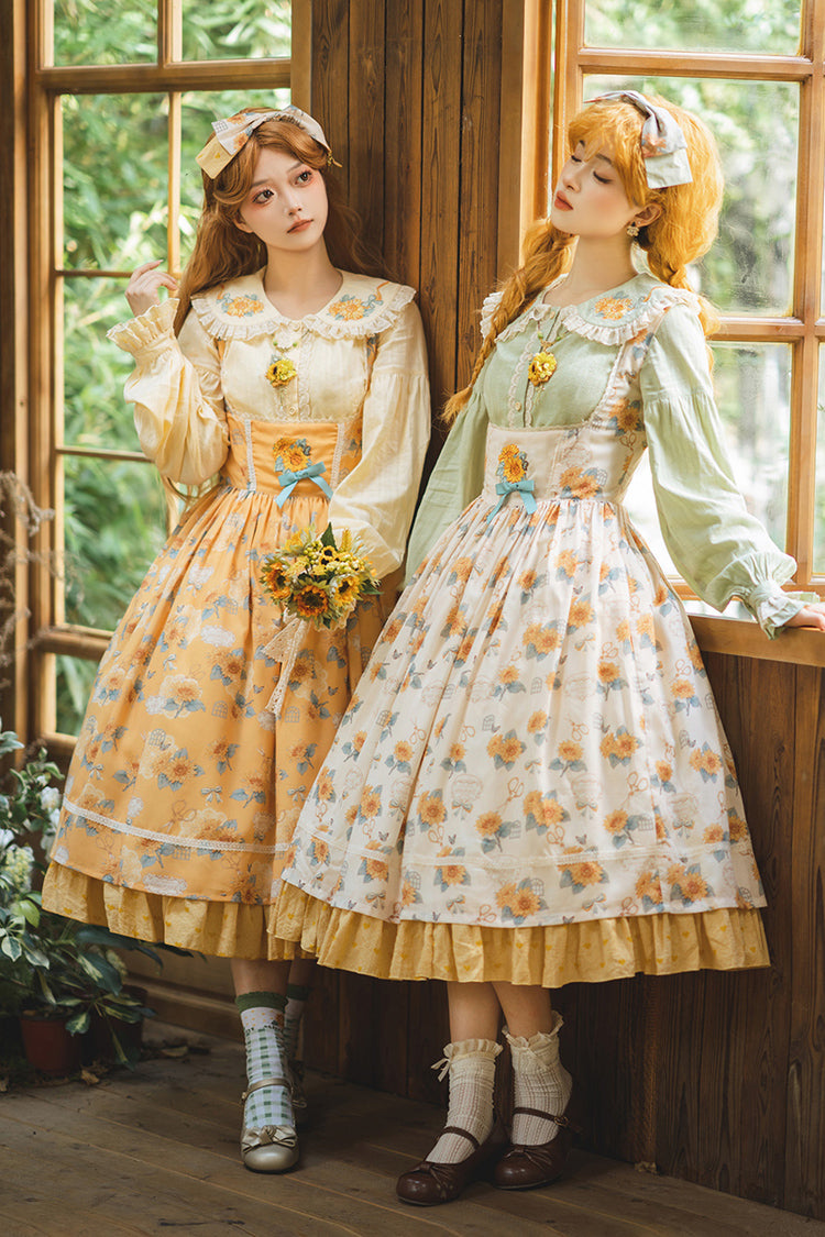 Yellow Sunflower Sleeveless Floral Bow Elegant Uplift Jsk