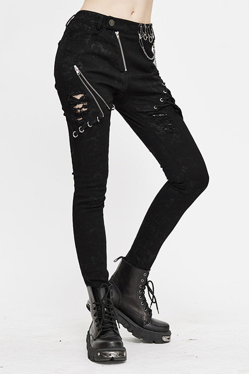 Zippered Stretch-Fit Punk Trousers for Women