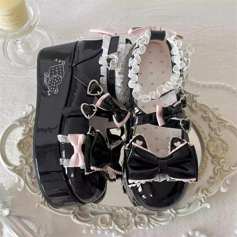 Bowknot Lace Sweet Lolita Shoes with Height Boost - 4 Color Options