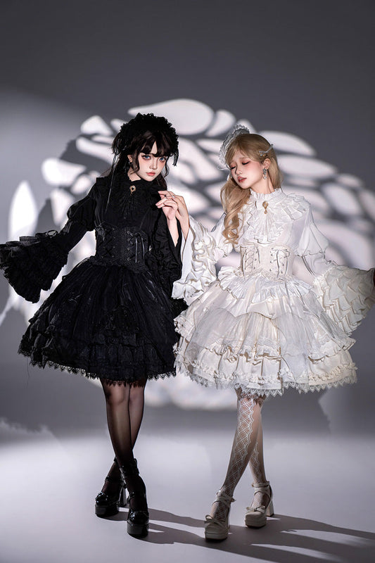 Multi-Layered Ruffled Lace Skirt with Corset Belt