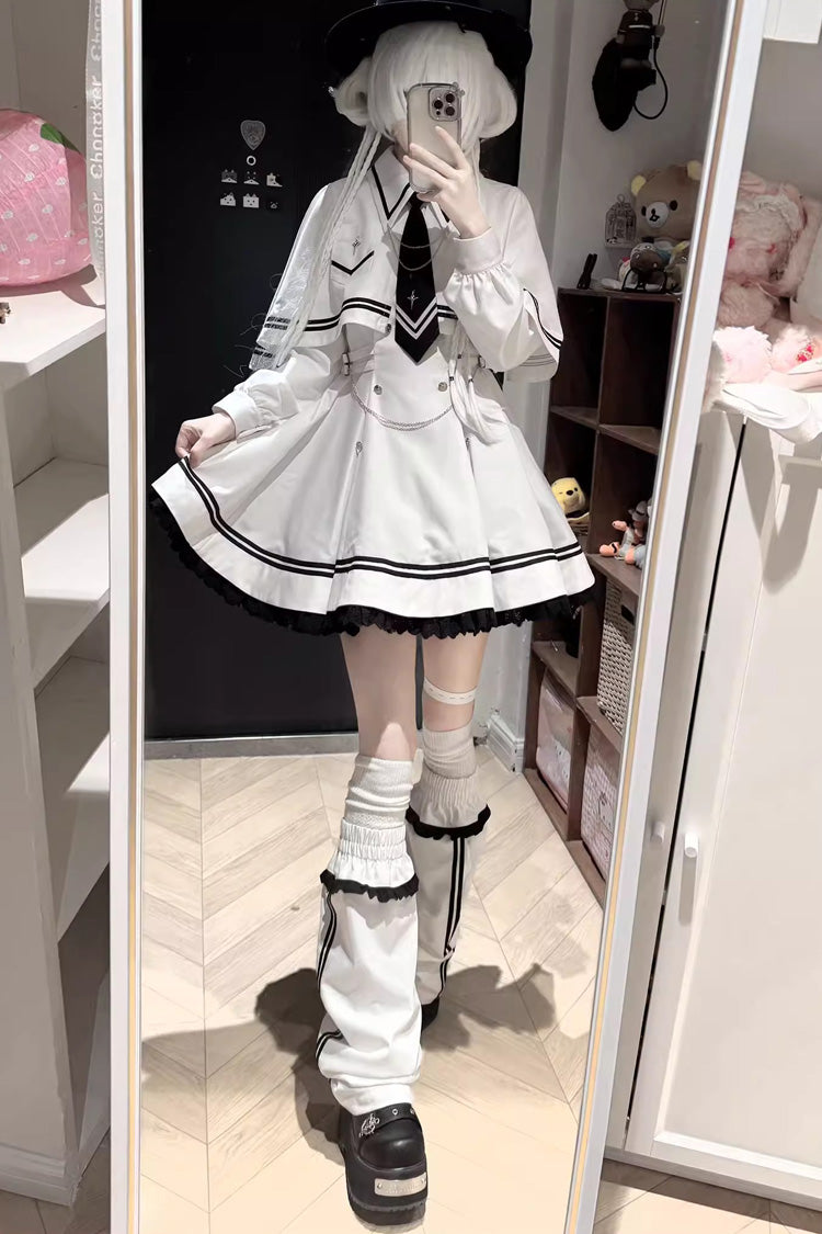 Printed Ruffled Chain-Decorated Gothic Jirai Kei Dress Set