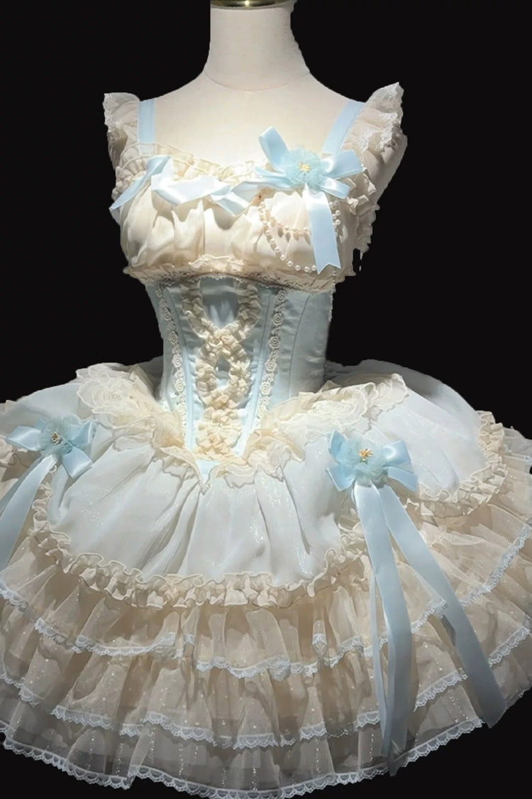 [Flowing Light Gift Box] Square Collar Sleeveless Multi-Layered Ruffled Bow Elegant Ballet Sweet Lolita Jsk Dress 6 Colors