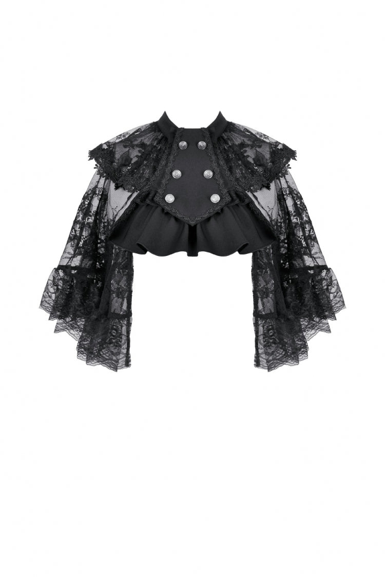 Gothic Cape for Her with Double-Breasted Floral Lace Design