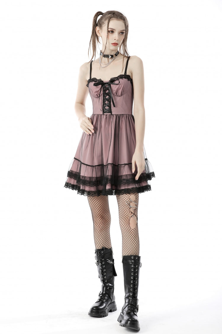 Pink Sleeveless Multi-Layered Lace Women's Lolita Slip Dress Graduation Dress