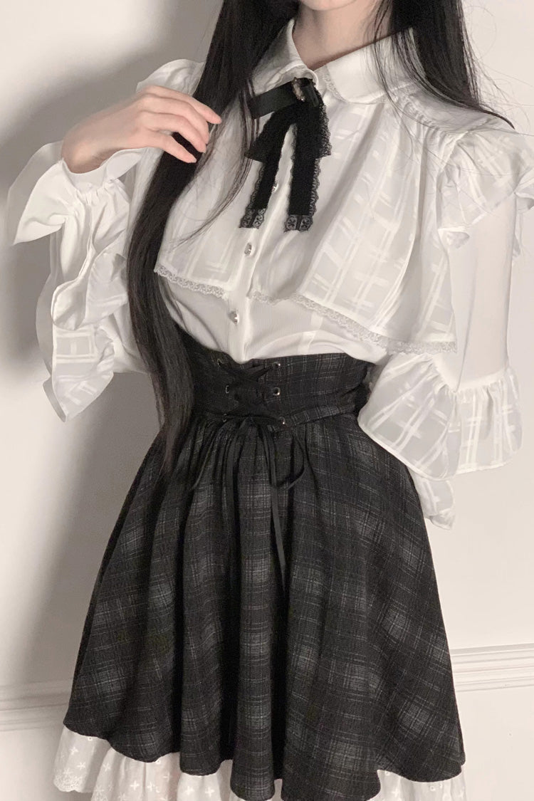 Monochrome Plaid Lace-Up Sweet Jirai Kei Skirt Set
