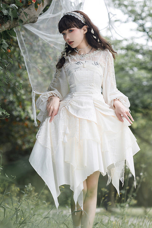 Ivory Layered Bow Accent Princess-Style Irregular Jumper