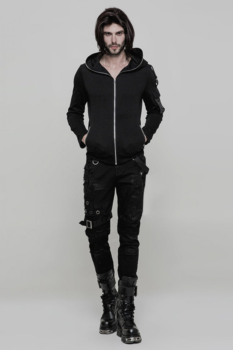 Midnight Ring Buckle Mesh Steampunk Trousers for Men